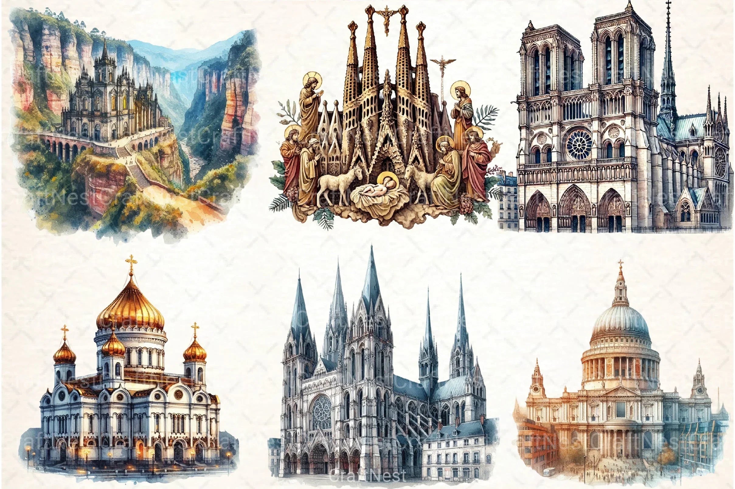 Famous Churches Clipart Bundle - CraftNest - Digital Crafting and Art