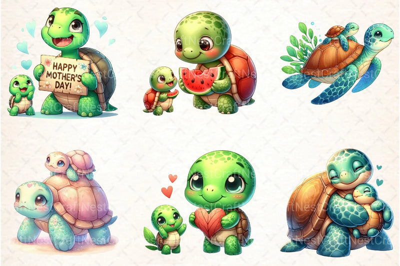 Mom & Baby Turtle Mother's Day Clipart Bundle - CraftNest - Digital Crafting and Art