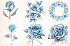 Baby Blue & Silver Glam Roses Clipart Bundle - CraftNest - Digital Crafting and Art
