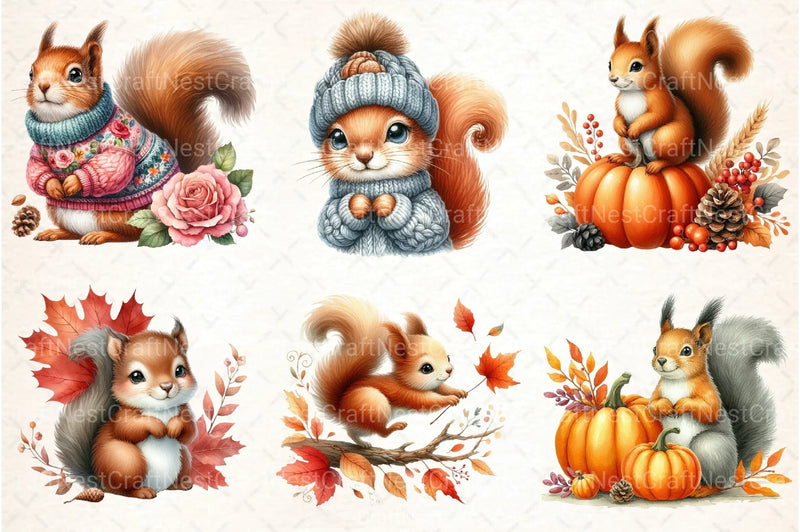 Autumn Squirrel Clipart Bundle 77 - CraftNest - Digital Crafting and Art