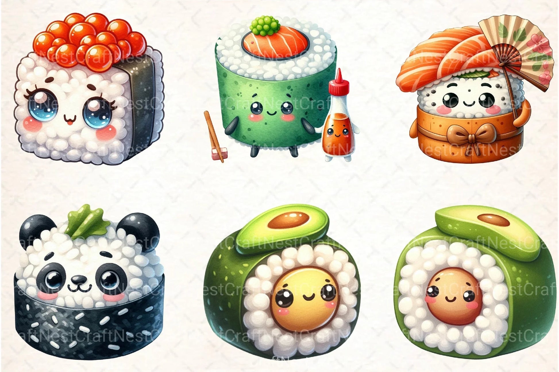 Cute Sushi Japanese Food Clipart Bundle - CraftNest - Digital Crafting and Art