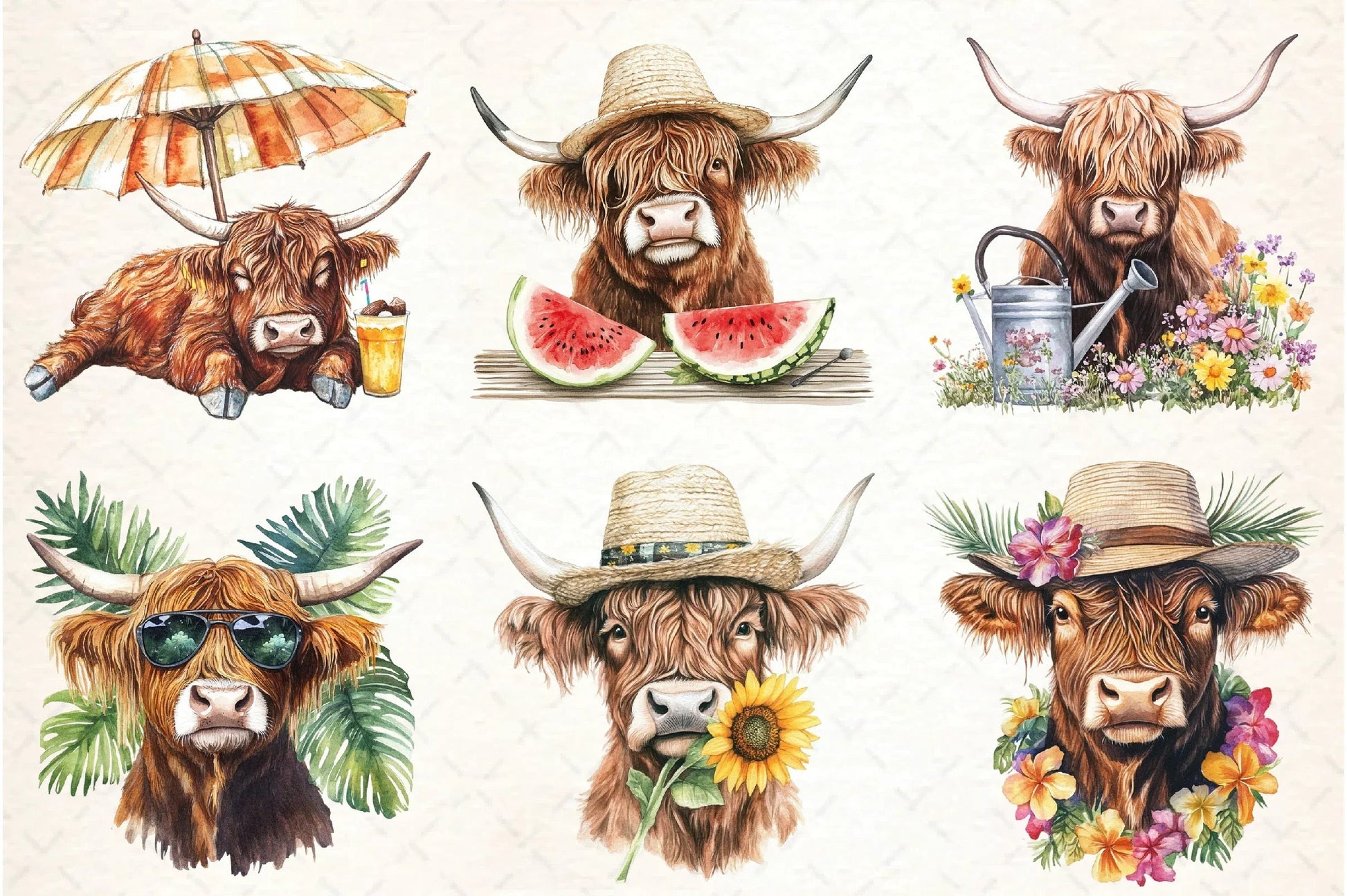 Summer Highland Cow Clipart Bundle - CraftNest - Digital Crafting and Art