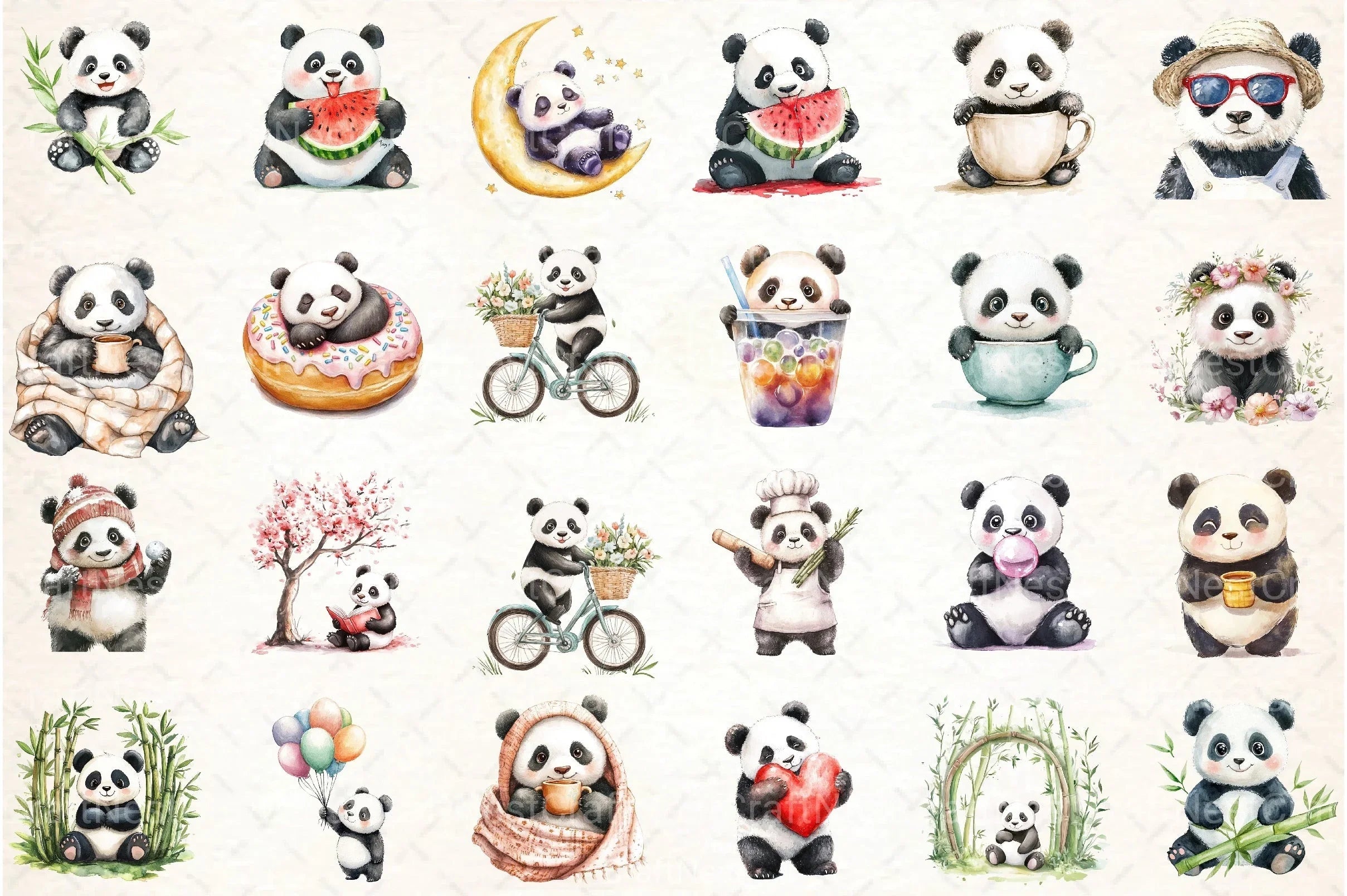 Cute Panda Clipart Bundle 9 - CraftNest - Digital Crafting and Art