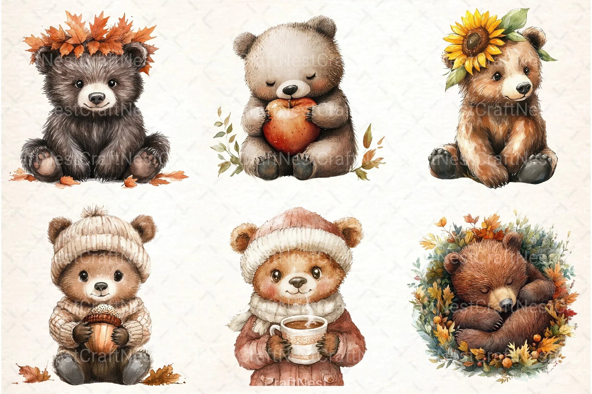 Autumn Bear Clipart Bundle - CraftNest - Digital Crafting and Art