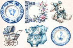 Blue Toile Baby Clipart Bundle - CraftNest - Digital Crafting and Art