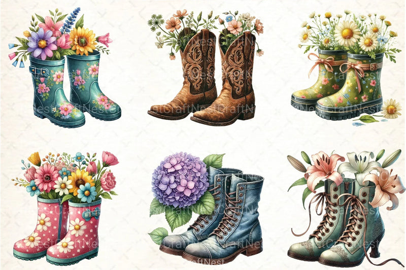 Spring Flower Boots Clipart Bundle - CraftNest - Digital Crafting and Art
