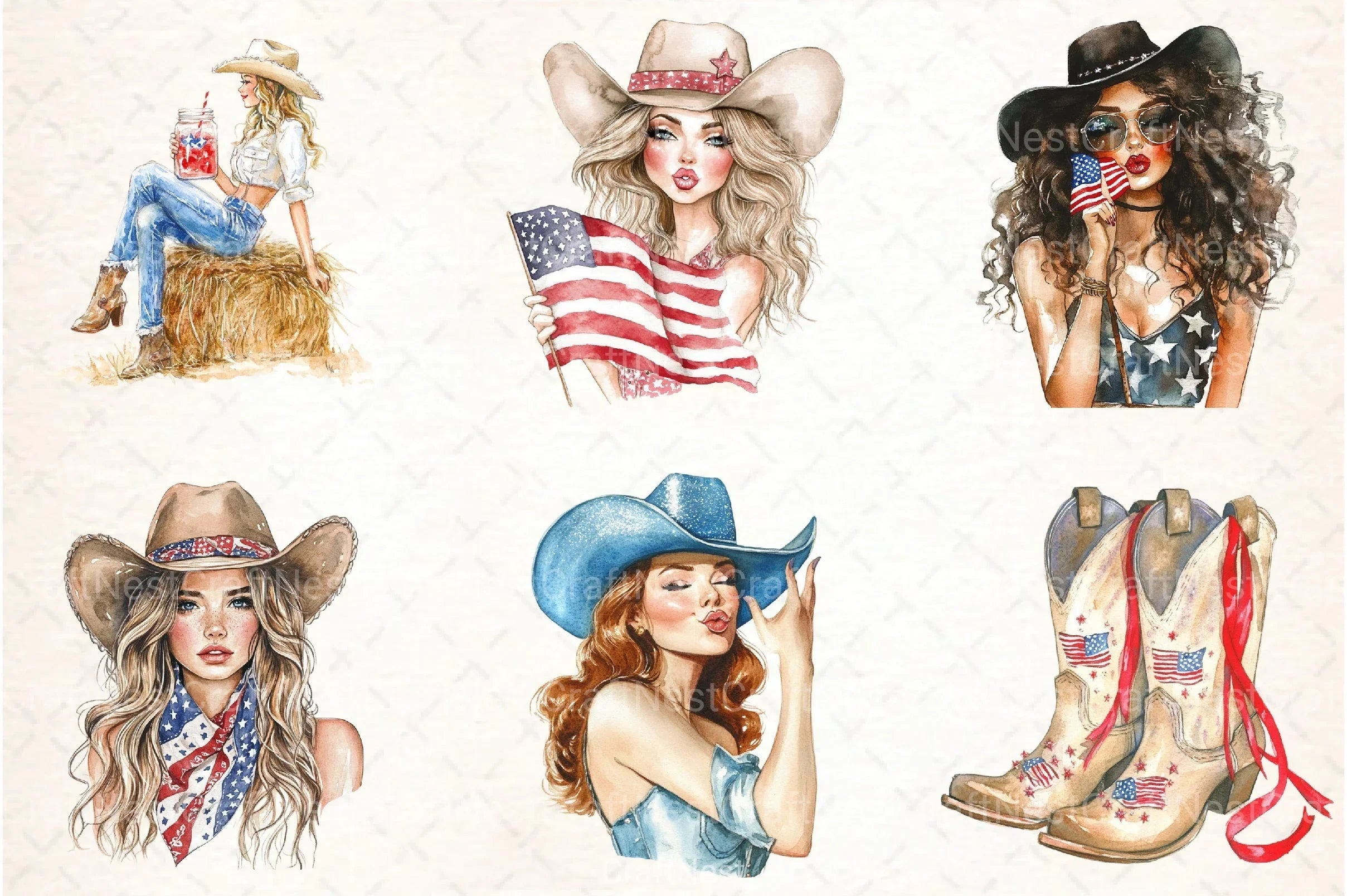 Coquette Cowgirl 4th of July Clipart Bundle 99 - CraftNest - Digital Crafting and Art