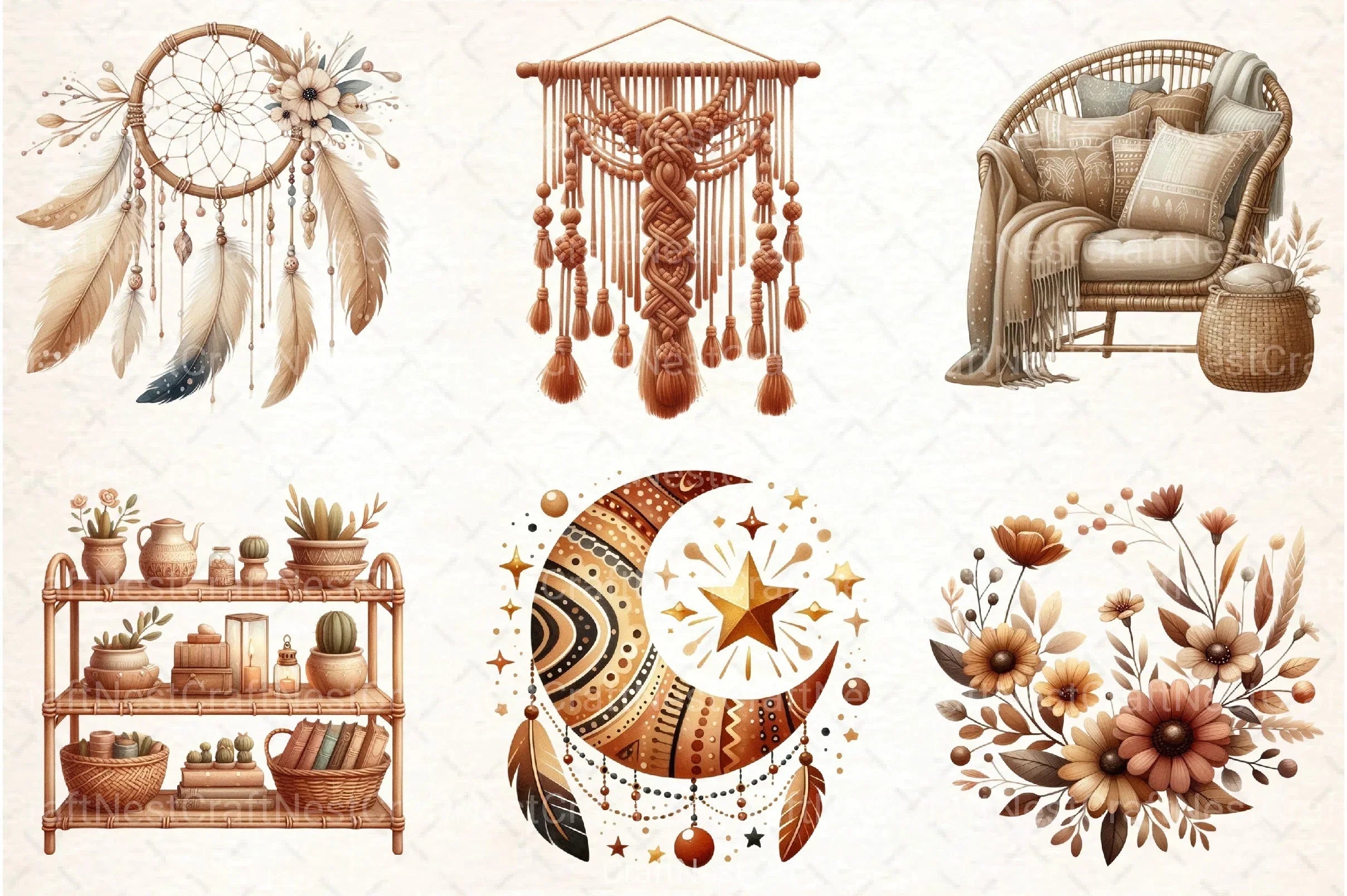 Boho Brown Clipart Bundle - CraftNest - Digital Crafting and Art