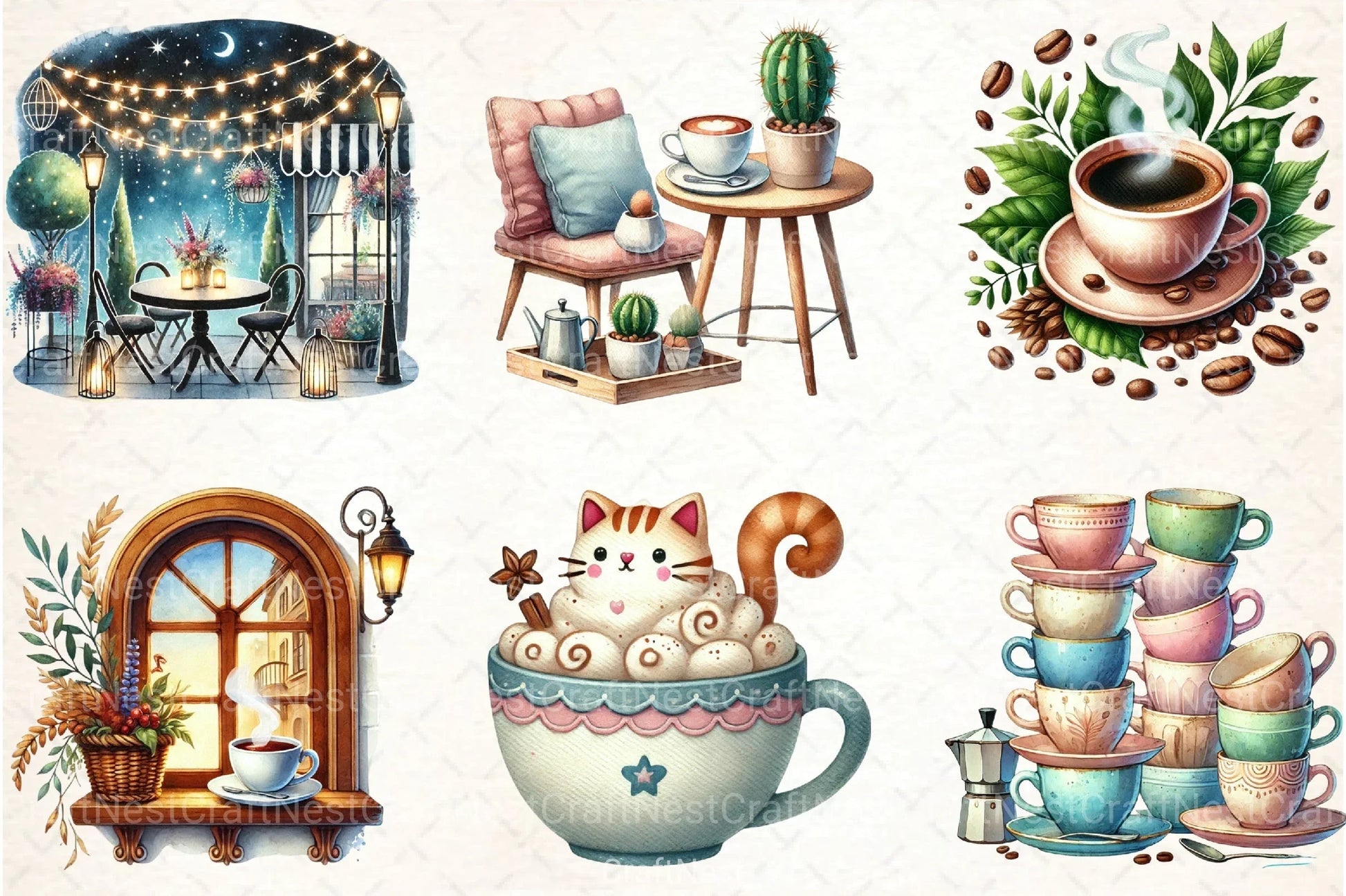 Cute Coffee Shop Café Clipart Bundle - CraftNest - Digital Crafting and Art