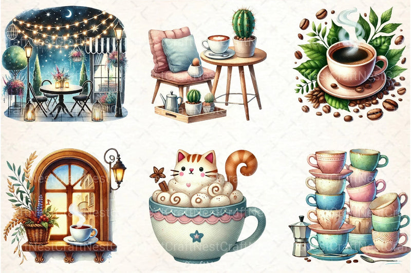 Cute Coffee Shop Café Clipart Bundle - CraftNest - Digital Crafting and Art