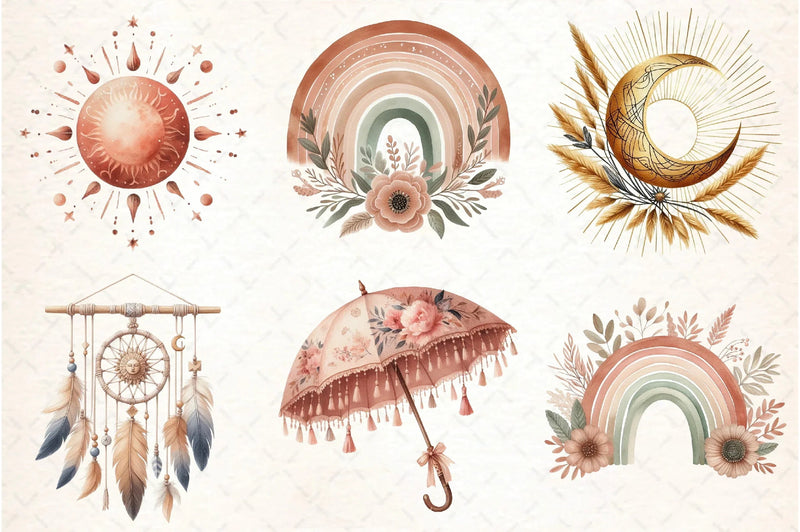 Boho Summer Clipart Bundle - CraftNest - Digital Crafting and Art
