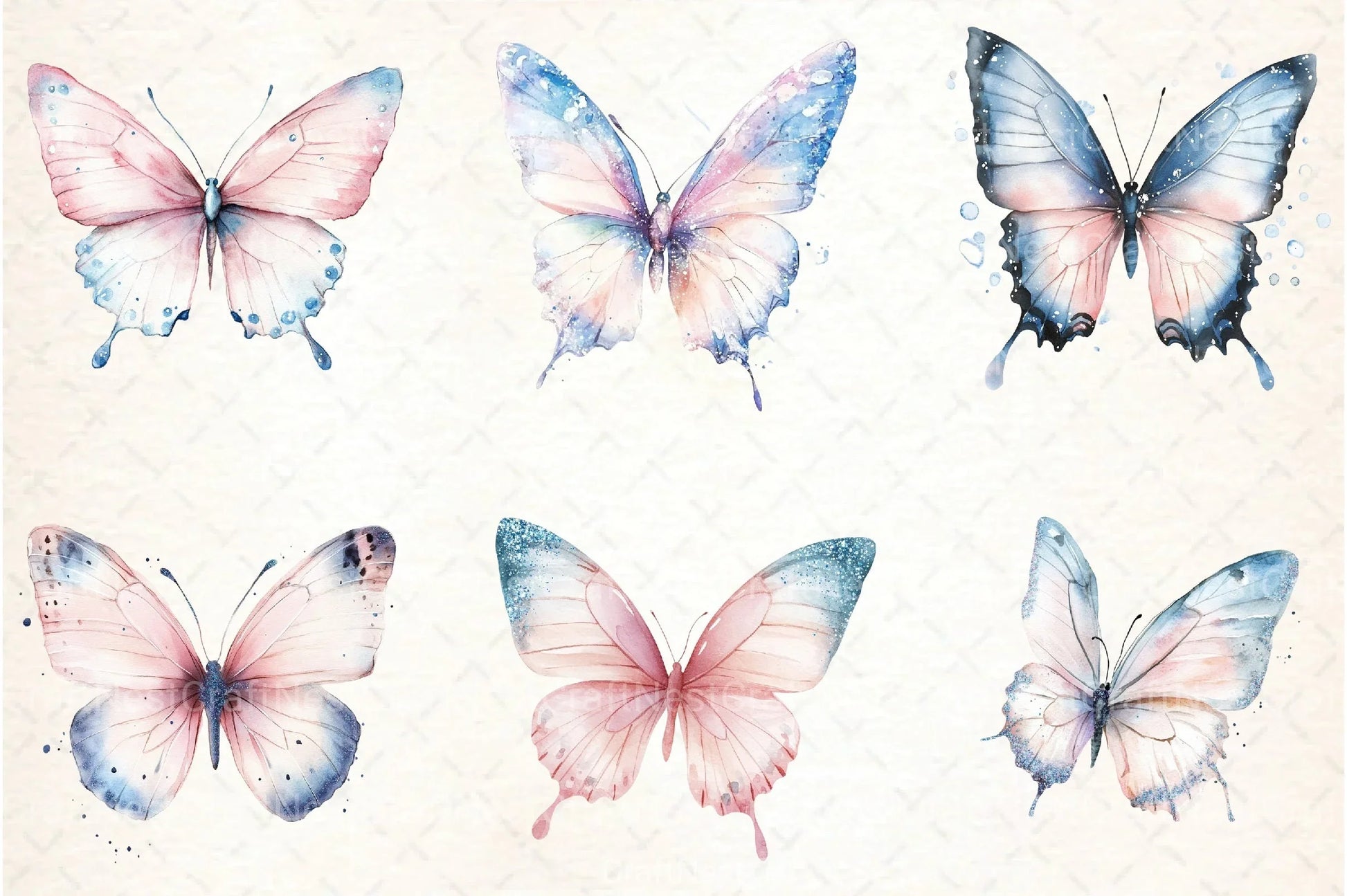 Blush Blue Glitter Butterflies Clipart Bundle - CraftNest - Digital Crafting and Art