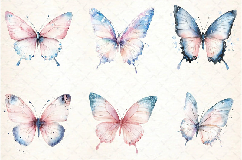 Blush Blue Glitter Butterflies Clipart Bundle - CraftNest - Digital Crafting and Art