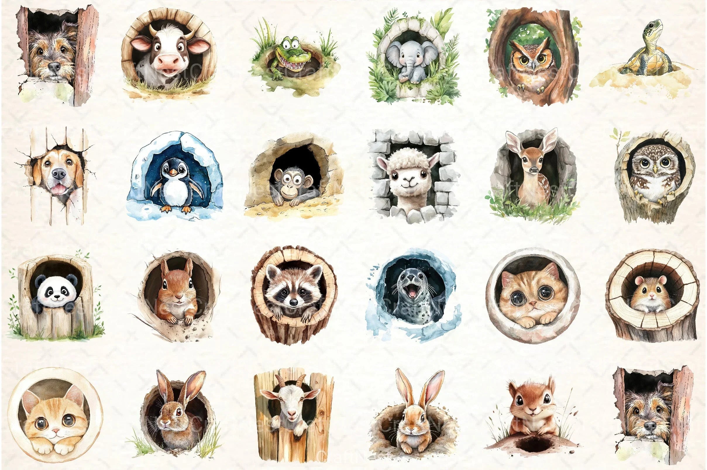 Funny Animals in Hole Clipart Bundle 13 - CraftNest - Digital Crafting and Art