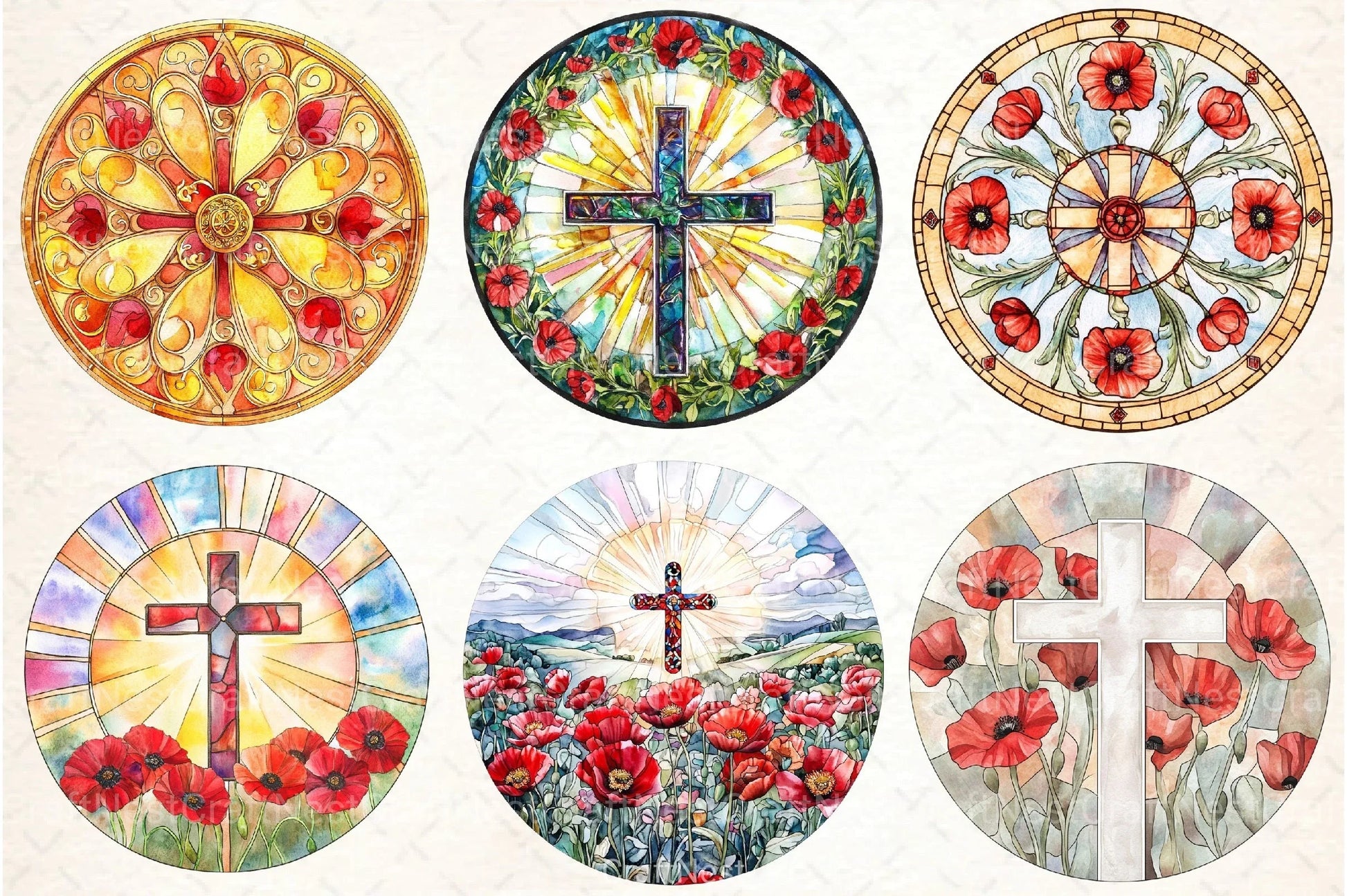 Poppy & Cross Faux Stained Glass Clipart Bundle 13 - CraftNest - Digital Crafting and Art