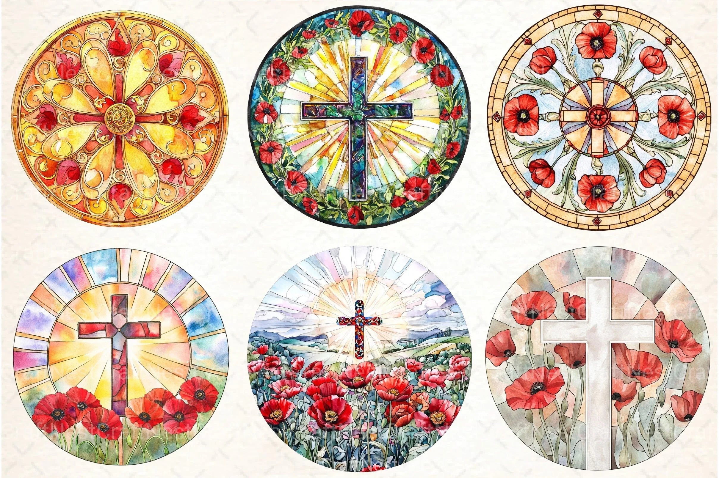 Poppy & Cross Faux Stained Glass Clipart Bundle 13 - CraftNest - Digital Crafting and Art