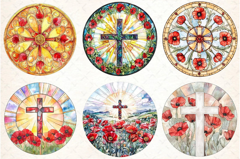 Poppy & Cross Faux Stained Glass Clipart Bundle 13 - CraftNest - Digital Crafting and Art