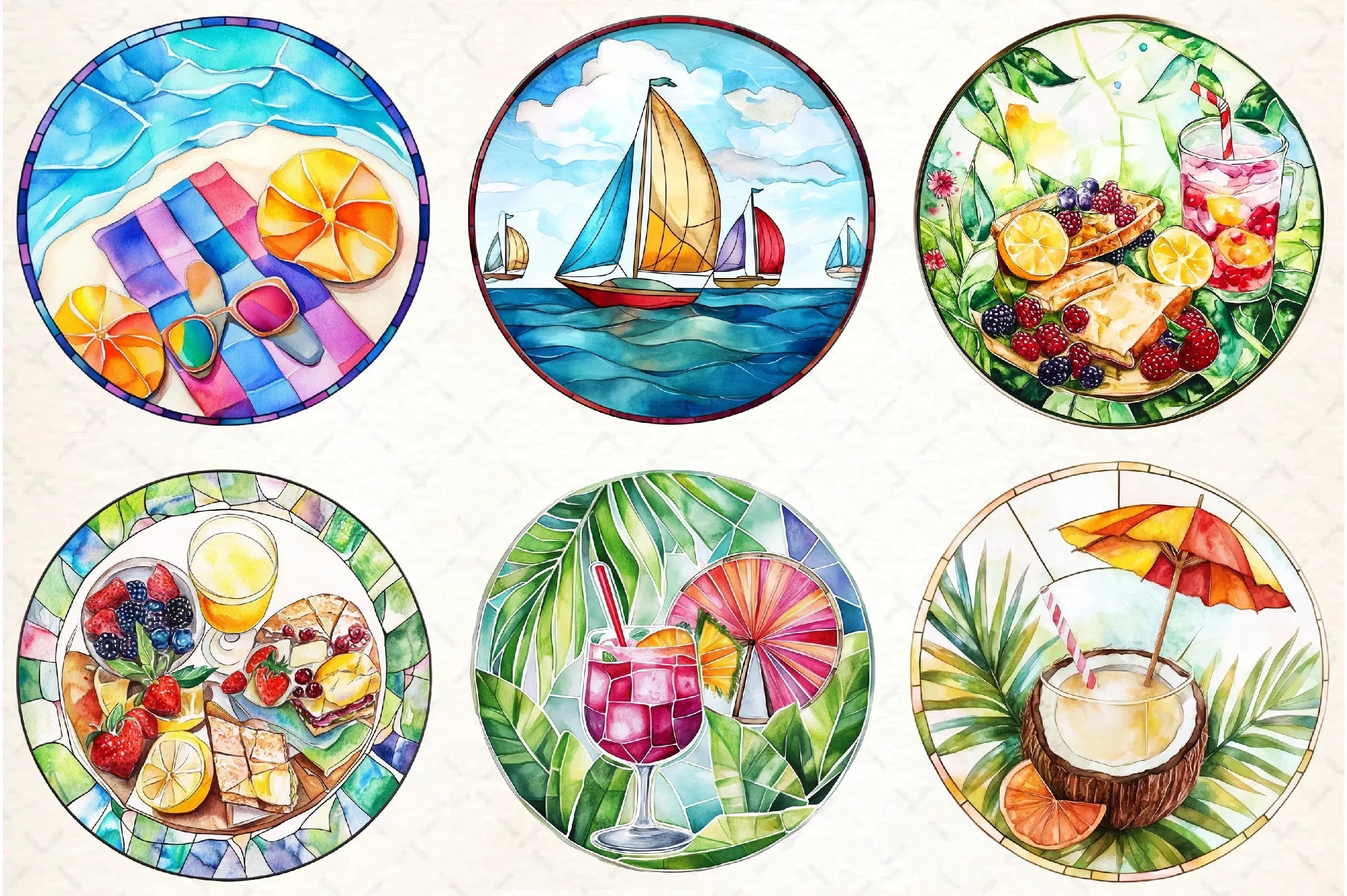 Stained Glass Summer Design Clipart Bundle - CraftNest - Digital Crafting and Art