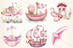 Pink Sea Adventure Clipart Bundle - CraftNest - Digital Crafting and Art