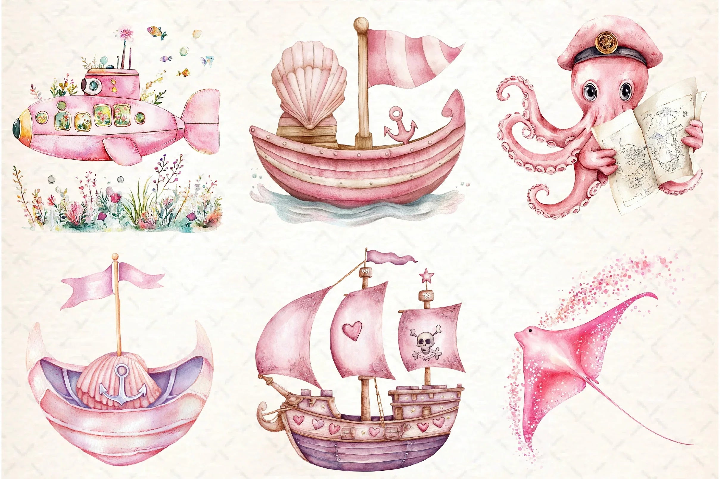Pink Sea Adventure Clipart Bundle - CraftNest - Digital Crafting and Art