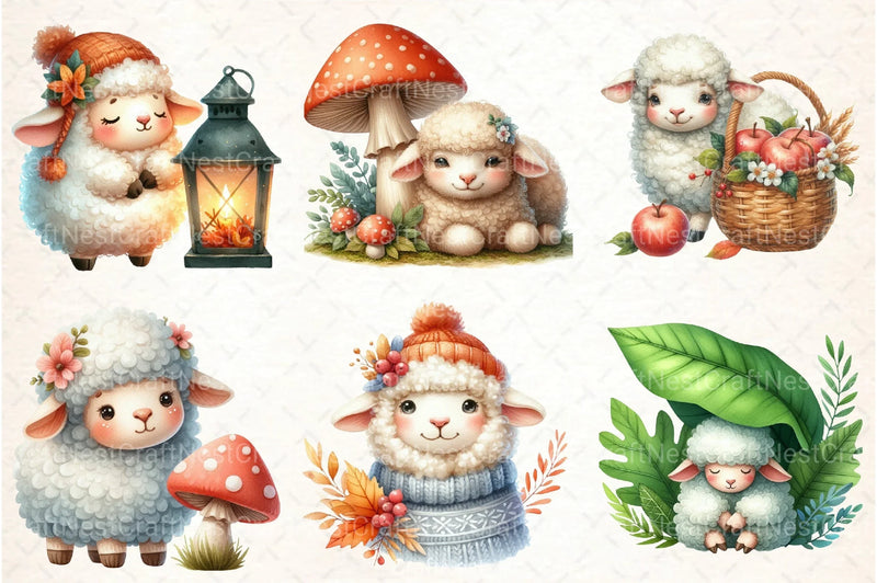 Cute Autumn Sheep Clipart Bundle 12 - CraftNest - Digital Crafting and Art