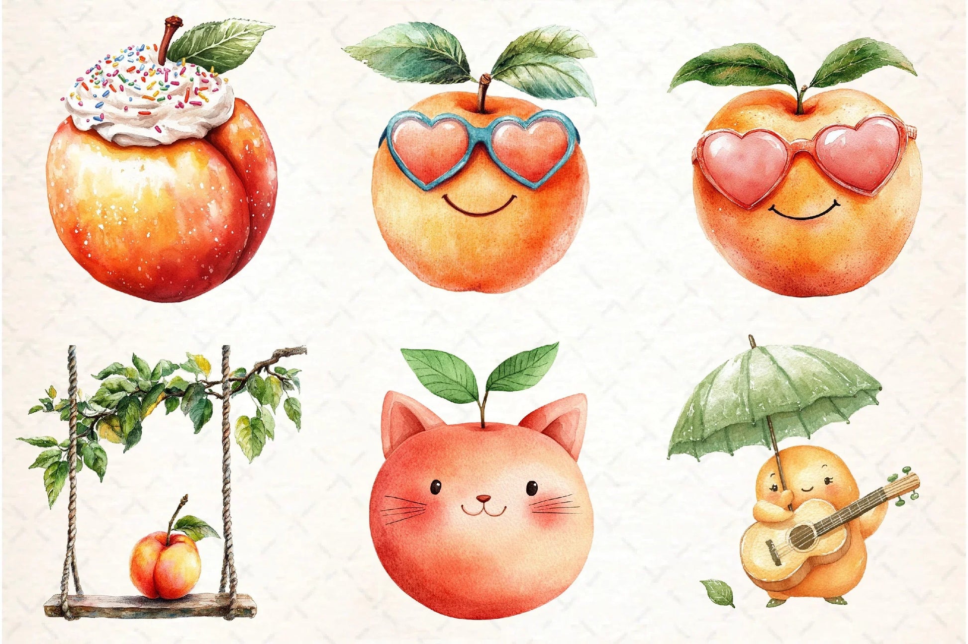Cute Peaches Garden Fruit Clipart Bundle - CraftNest - Digital Crafting and Art