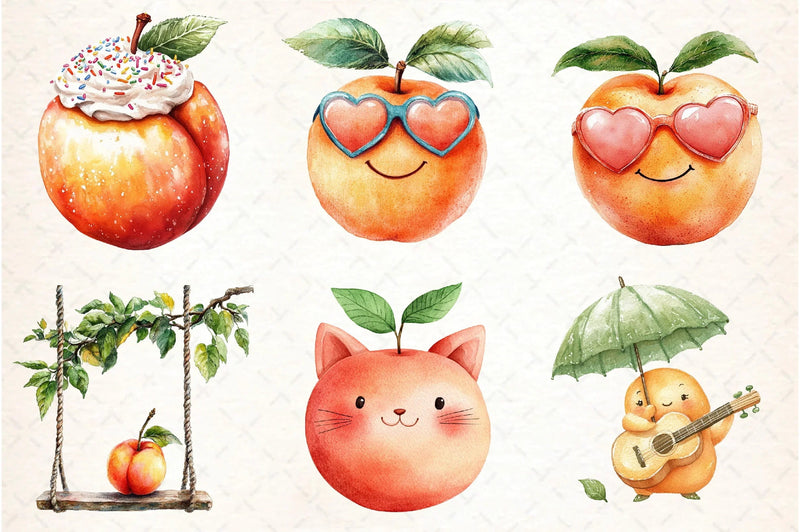 Cute Peaches Garden Fruit Clipart Bundle - CraftNest - Digital Crafting and Art