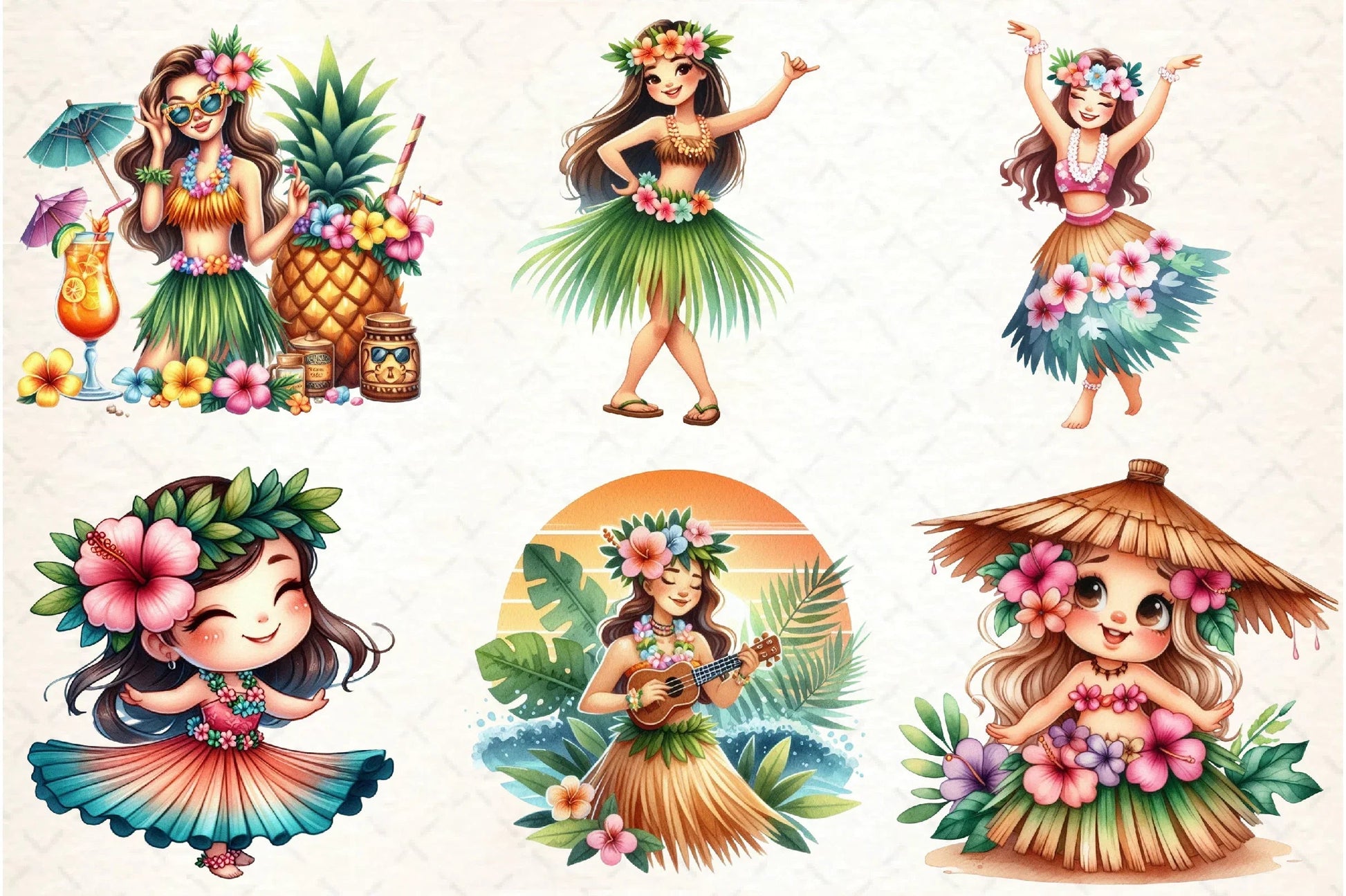 Summer Hula Girl Clipart Bundle - CraftNest - Digital Crafting and Art