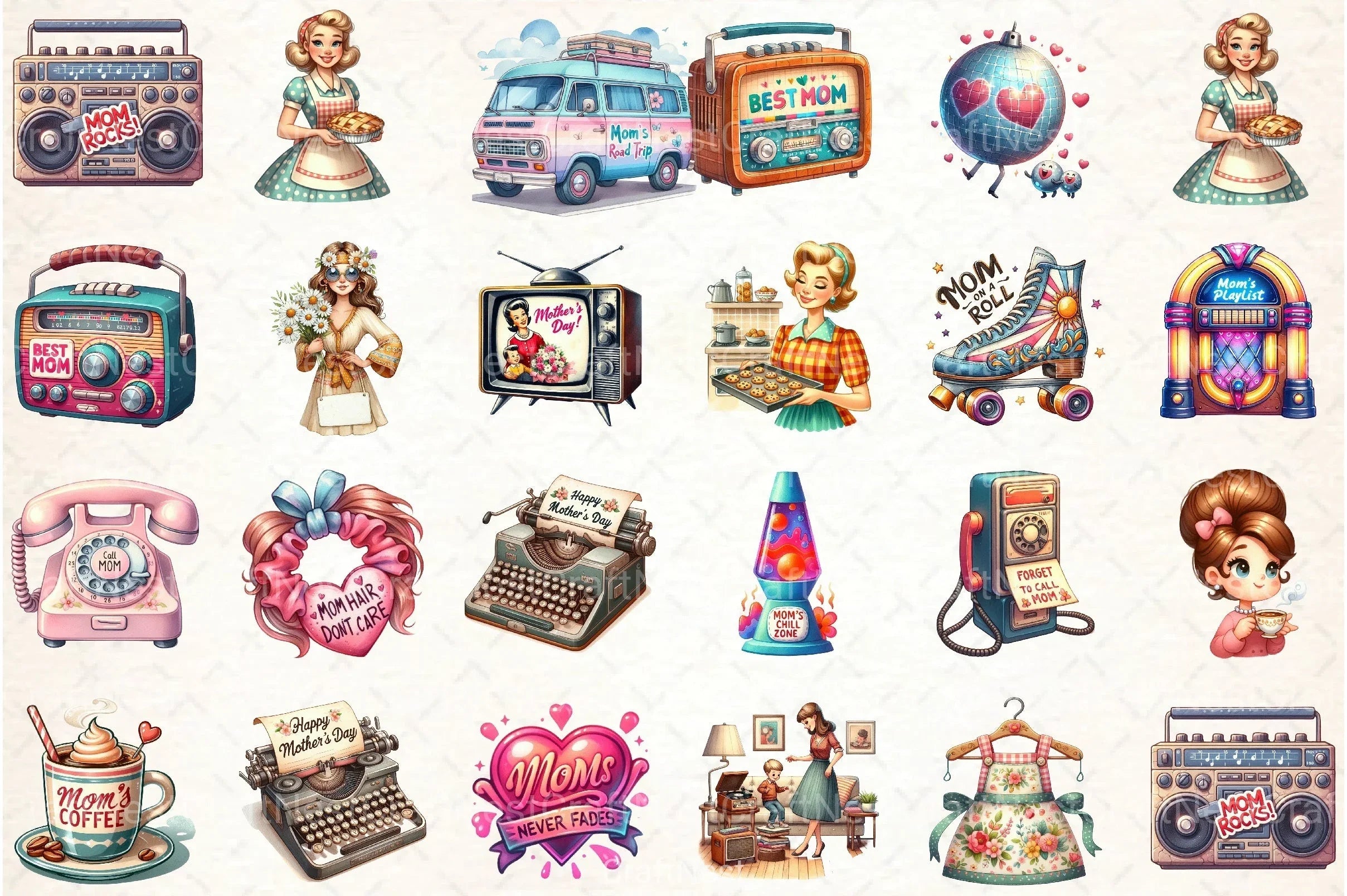 Retro Mother's Day Clipart Bundle 1 - CraftNest - Digital Crafting and Art