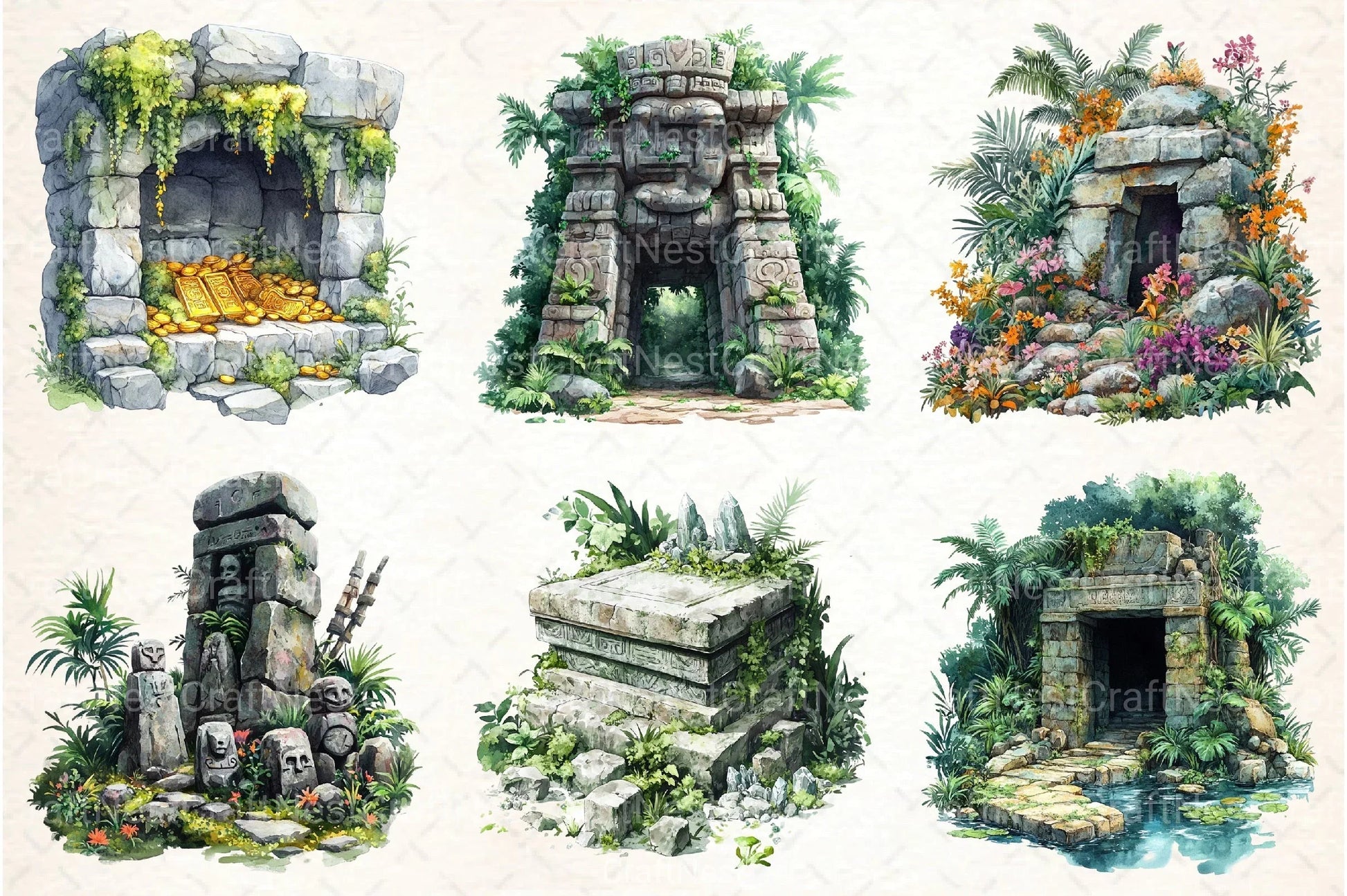 Jungle Tomb Clipart Bundle - CraftNest - Digital Crafting and Art