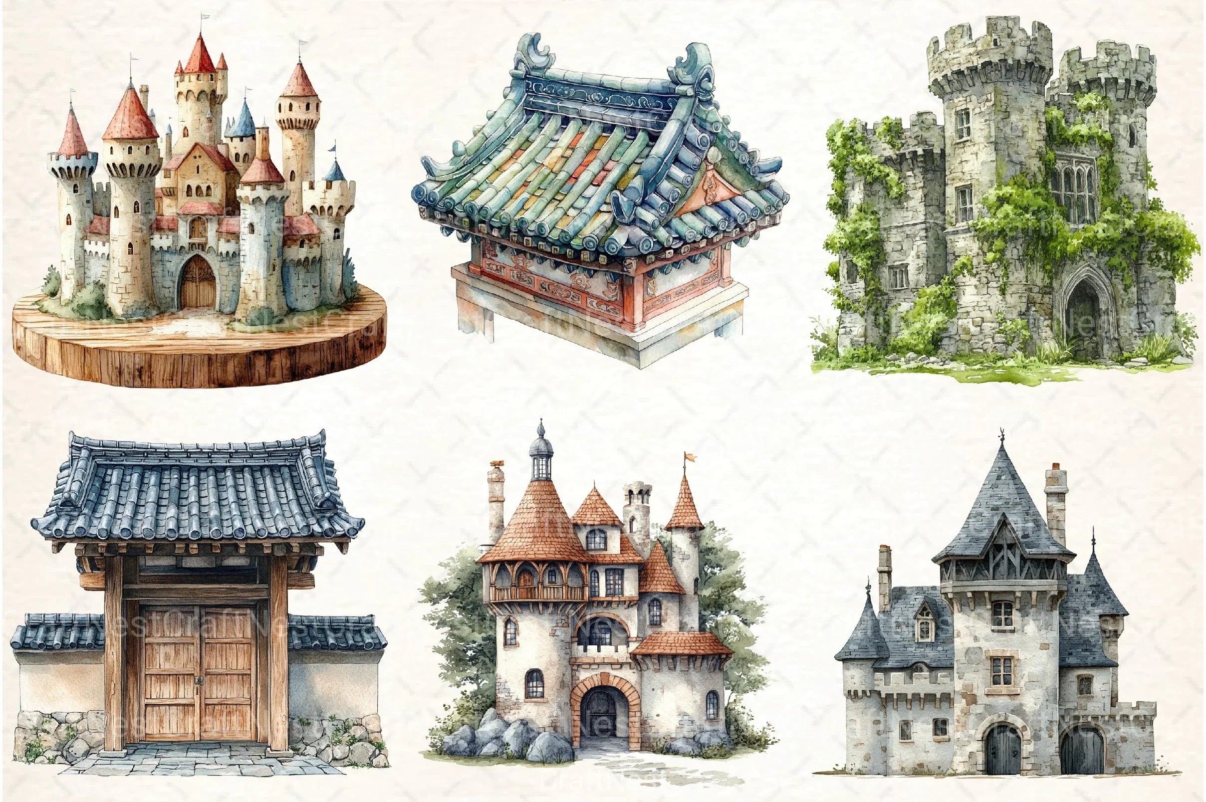Japanese Castles Clipart Bundle - CraftNest - Digital Crafting and Art