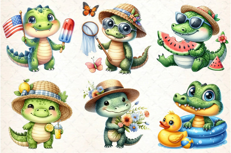 Summer Crocodile Clipart Bundle - CraftNest - Digital Crafting and Art