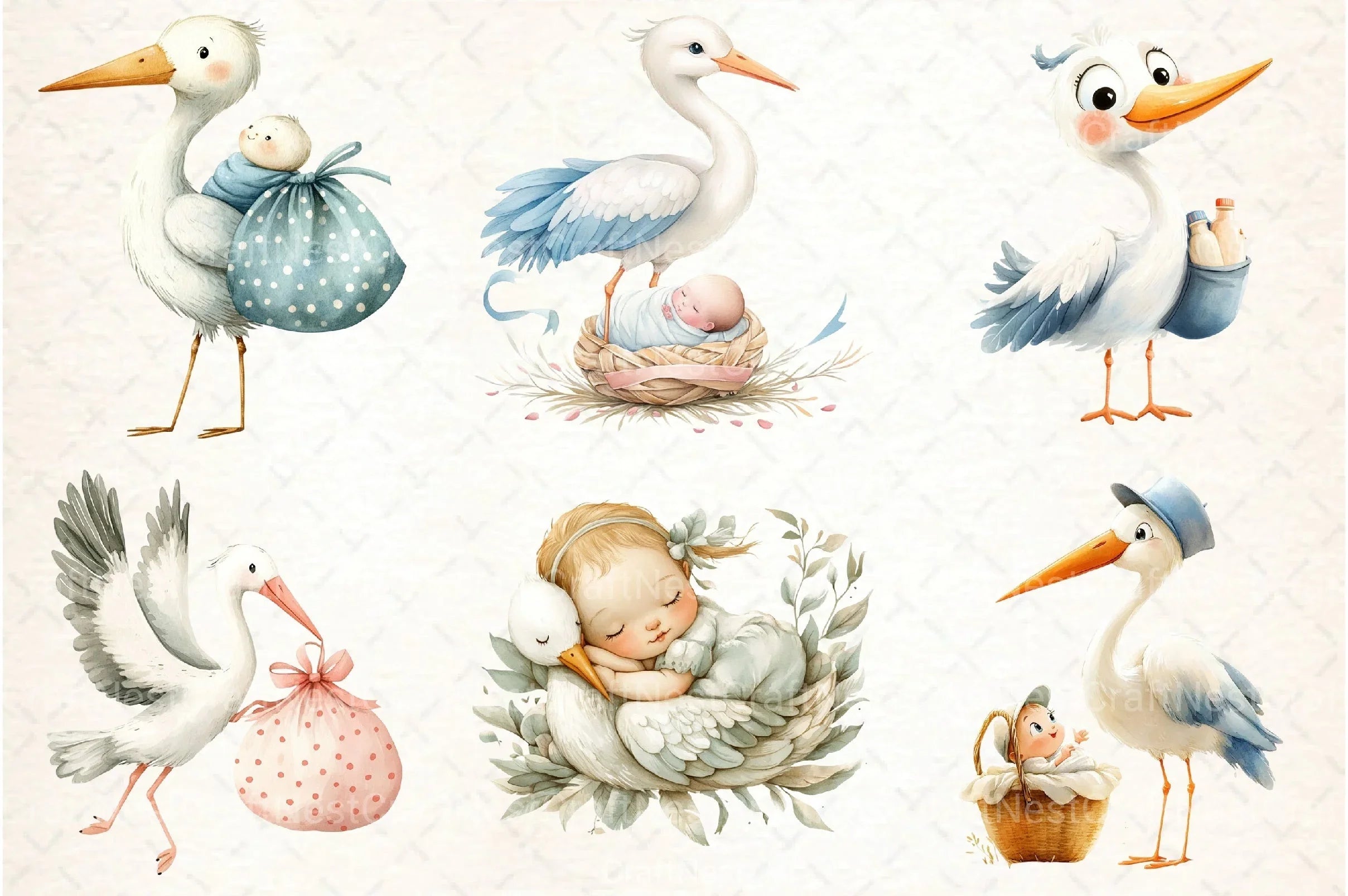 Stork Baby Delivery Clipart Bundle 2 - CraftNest - Digital Crafting and Art