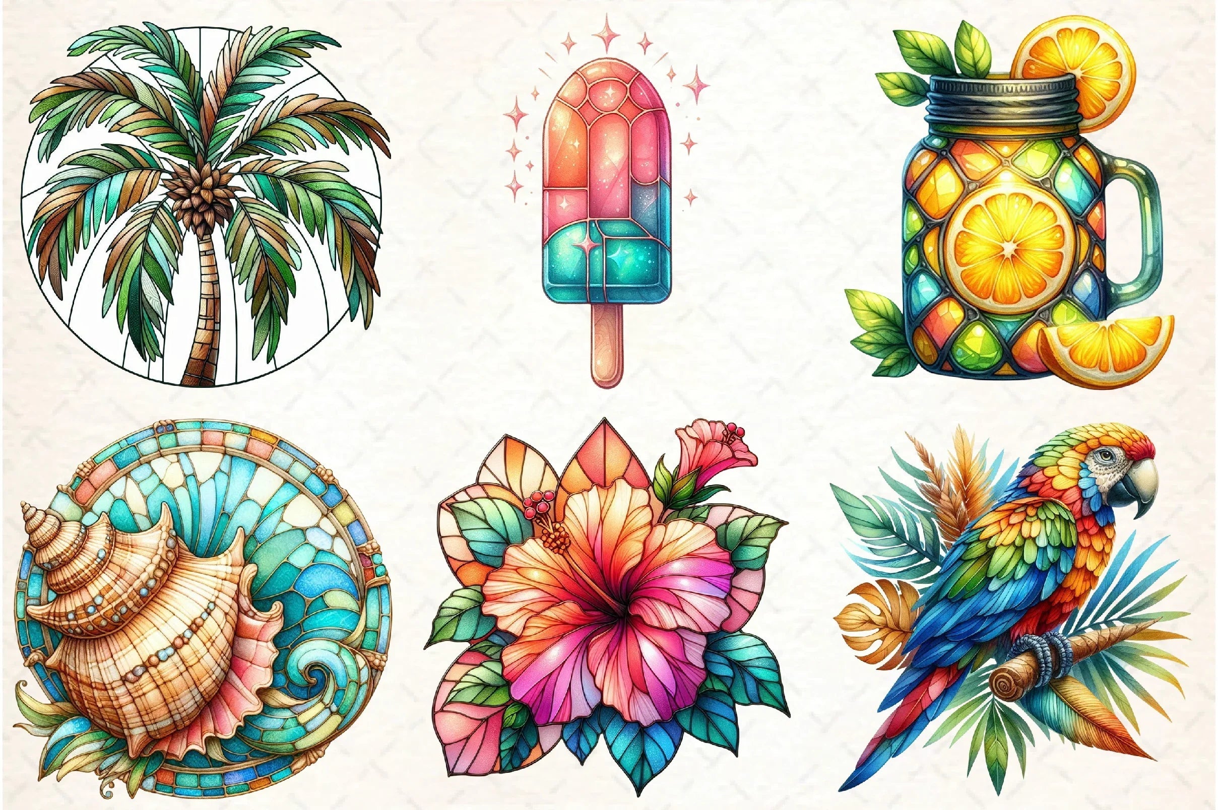 Stained Glass Summer Clipart Bundle - CraftNest - Digital Crafting and Art