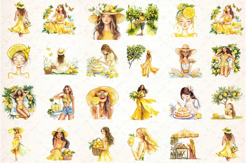 Summer Lemon Woman Clipart Bundle 1 - CraftNest - Digital Crafting and Art