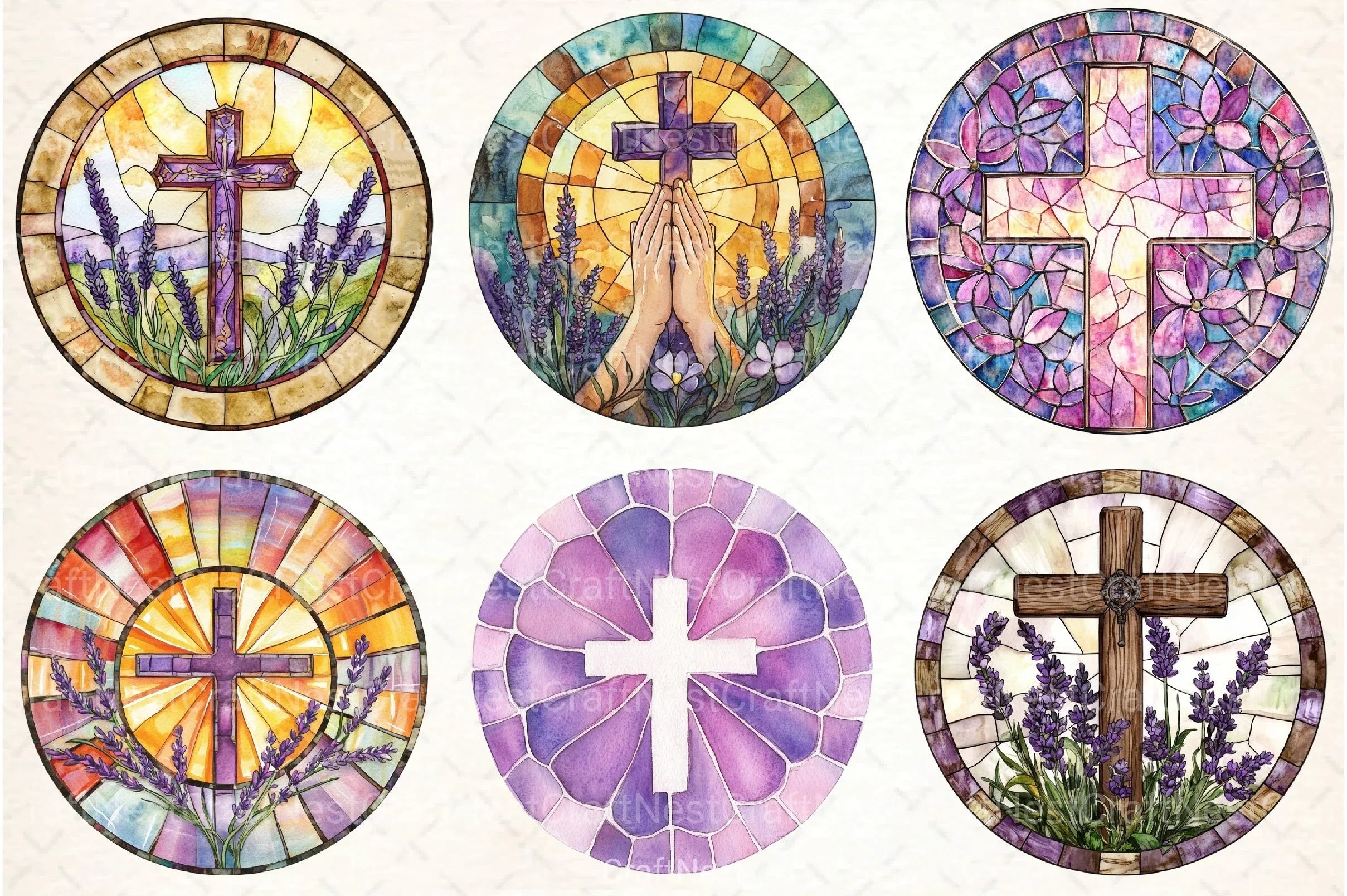 Lavender Blessing & Cross Stained Glass Clipart Bundle - CraftNest - Digital Crafting and Art