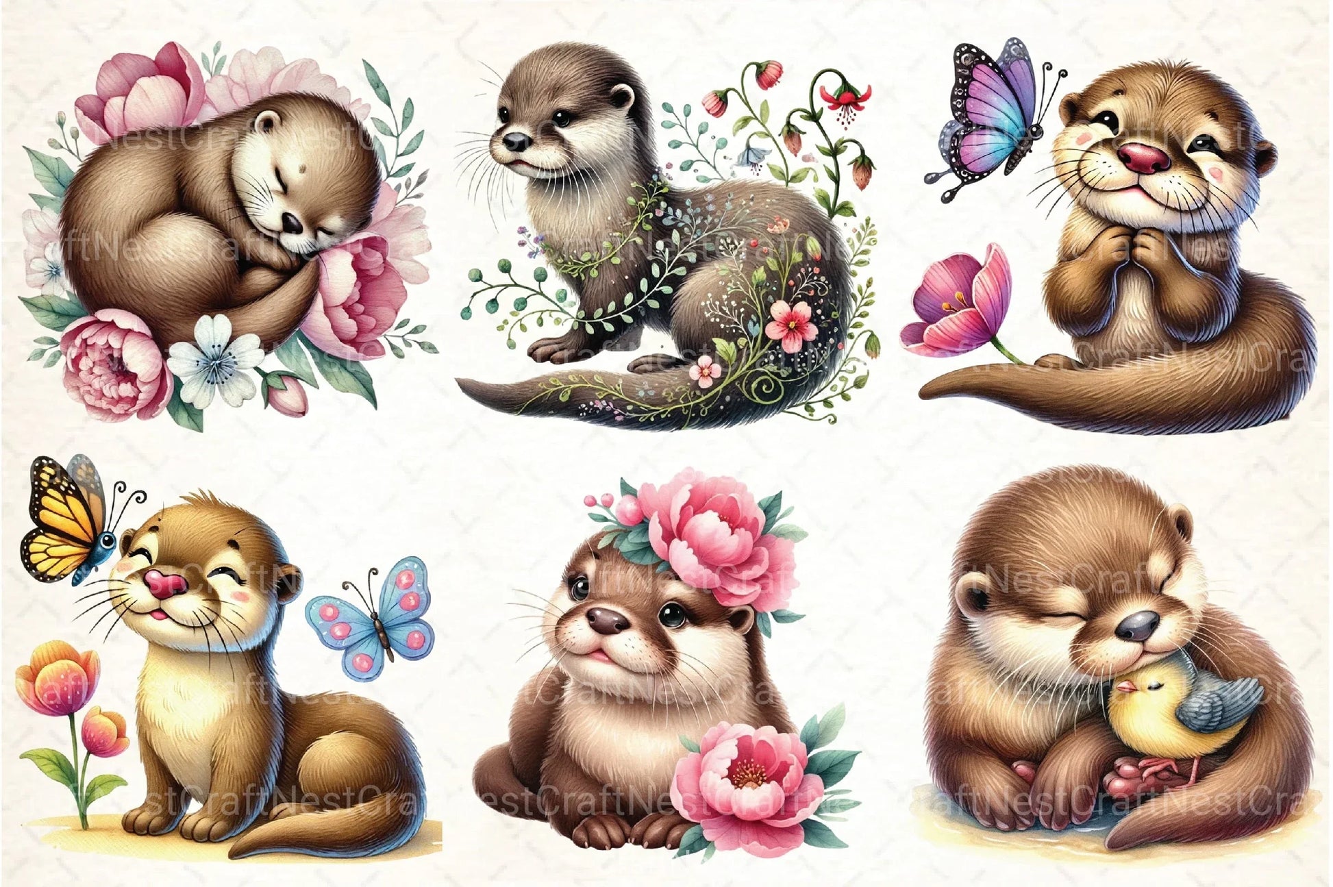 Spring Otter Clipart Bundle - CraftNest - Digital Crafting and Art