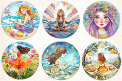 Stained Glass Summer Girls Clipart Bundle - CraftNest - Digital Crafting and Art