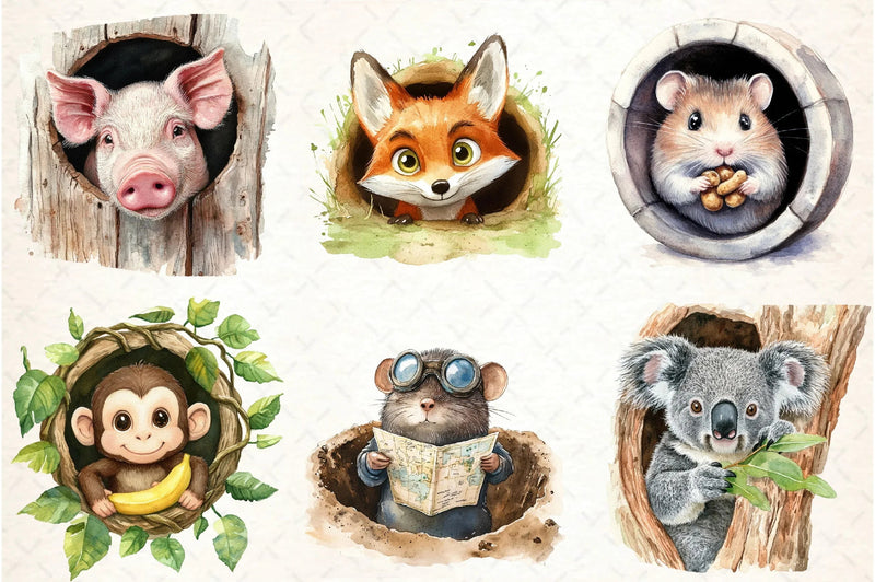 Funny Animals in Hole Clipart Bundle - CraftNest - Digital Crafting and Art