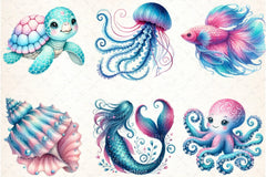 Blue & Pink Sea Life Clipart Bundle - CraftNest - Digital Crafting and Art