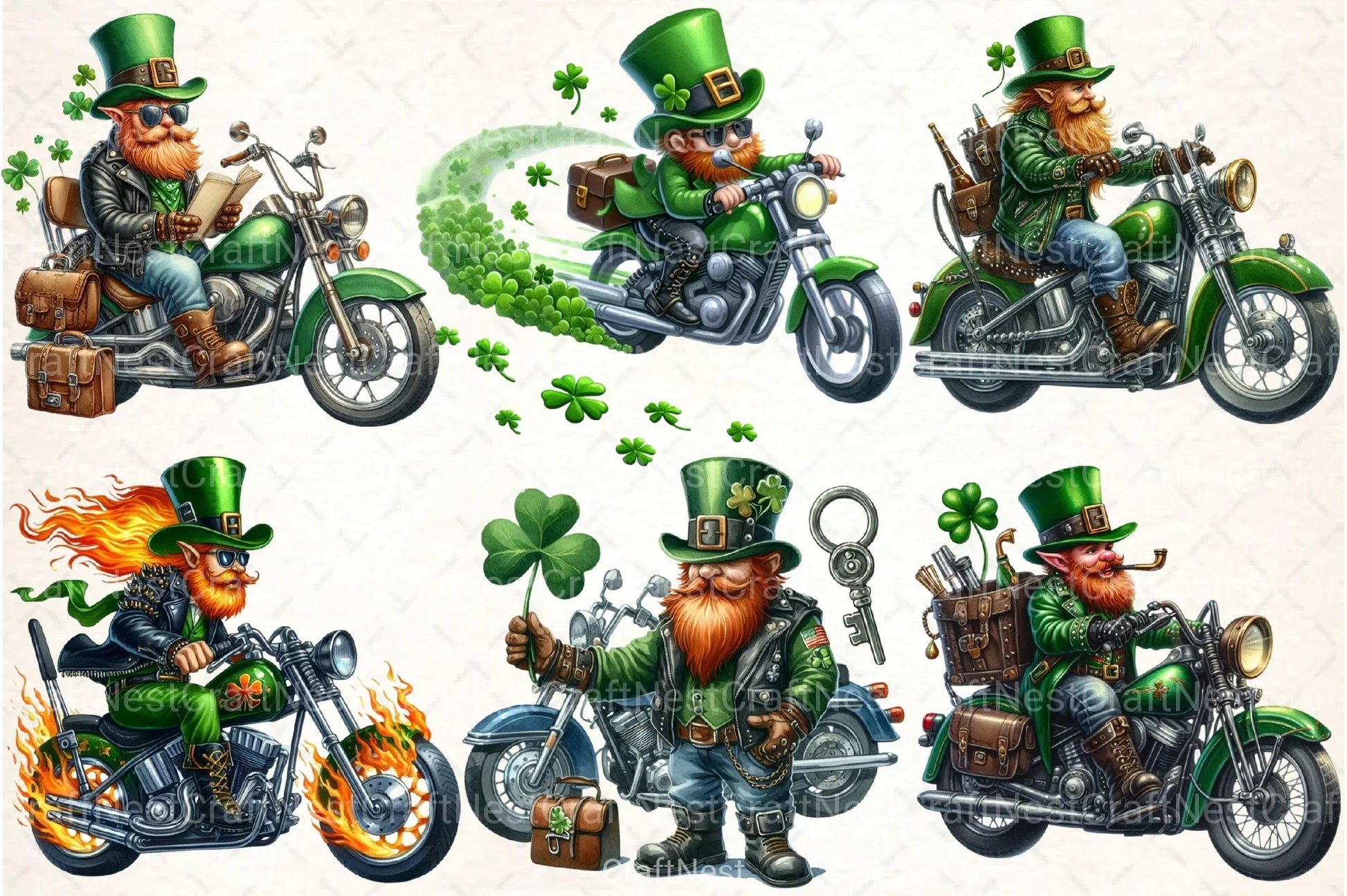 St. Patrick's Day Leprechaun Biker Clipart Bundle - CraftNest - Digital Crafting and Art