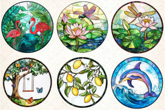 Round Stained Glass Summer Design Clipart Bundle - CraftNest - Digital Crafting and Art