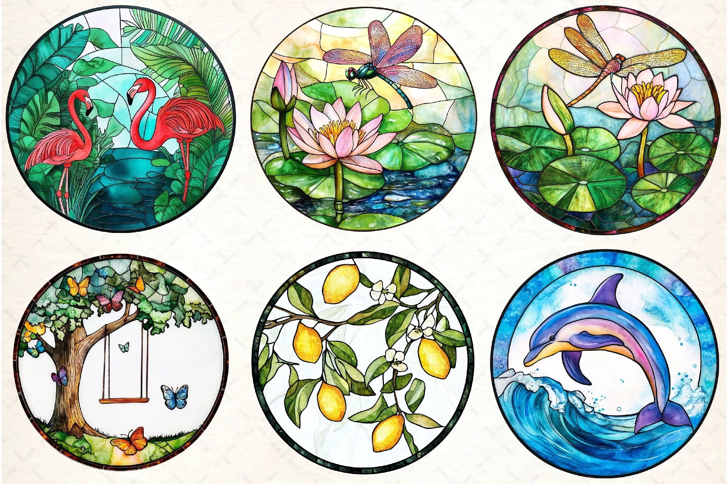 Round Stained Glass Summer Design Clipart Bundle - CraftNest - Digital Crafting and Art