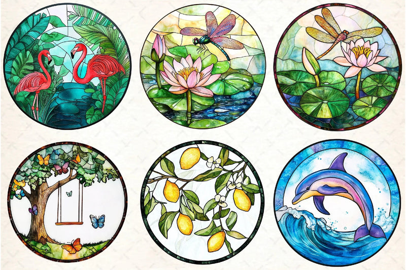 Round Stained Glass Summer Design Clipart Bundle - CraftNest - Digital Crafting and Art
