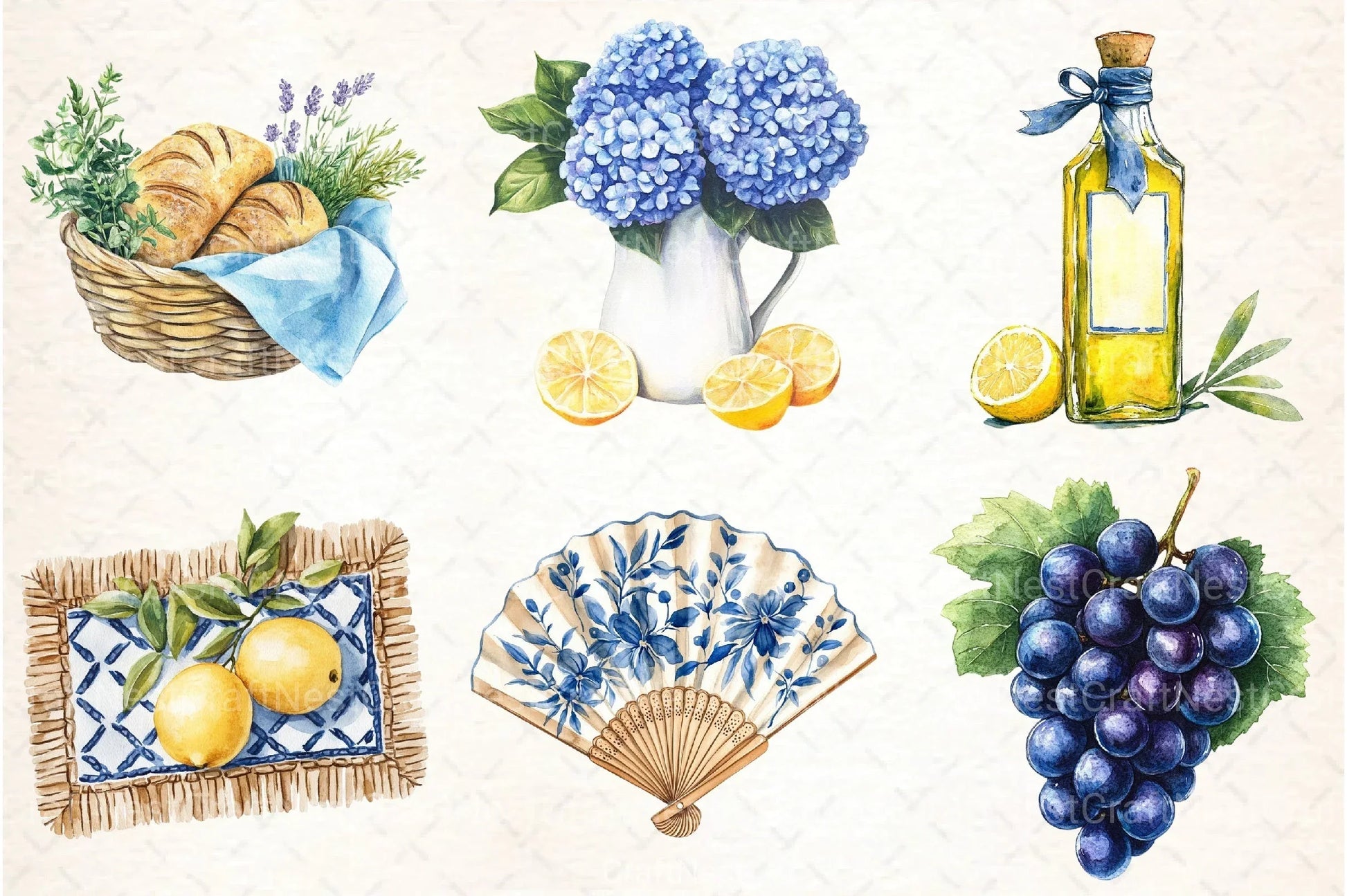 Blue Summer Mediterranean Clipart Bundle 2 - CraftNest - Digital Crafting and Art