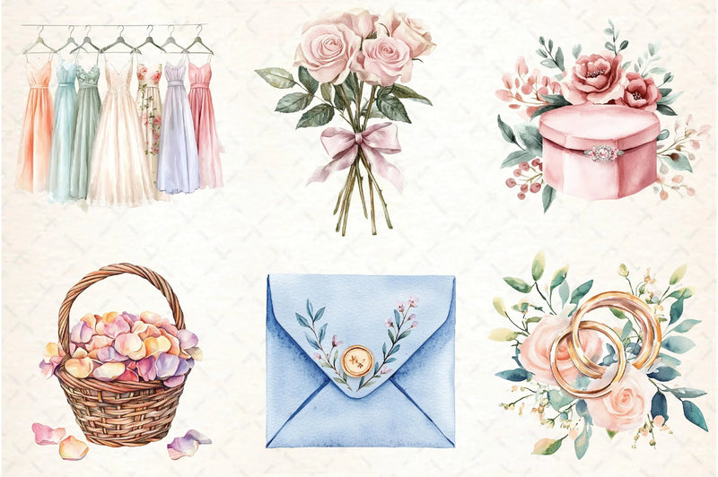 Pastel Floral Wedding Clipart Bundle Collection - CraftNest - Digital Crafting and Art
