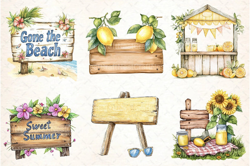 Summer Day Wooden Sign Clipart Bundle 1 - CraftNest - Digital Crafting and Art