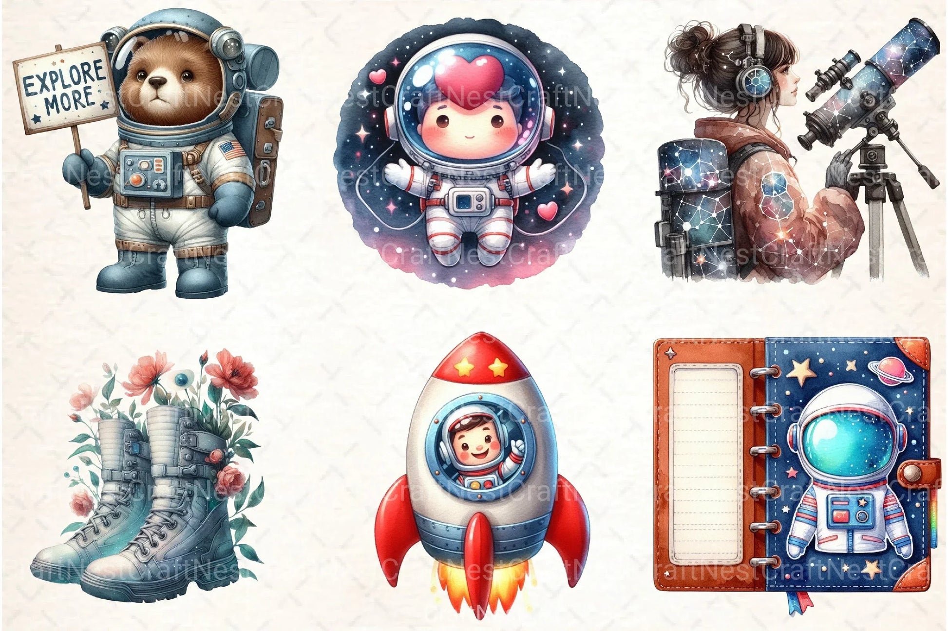 Cute Astronaut Clipart Bundle - CraftNest - Digital Crafting and Art