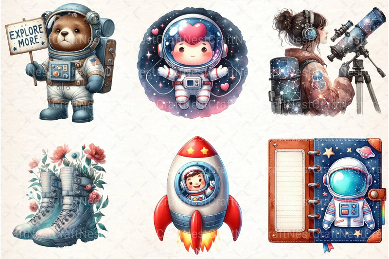 Cute Astronaut Clipart Bundle - CraftNest - Digital Crafting and Art