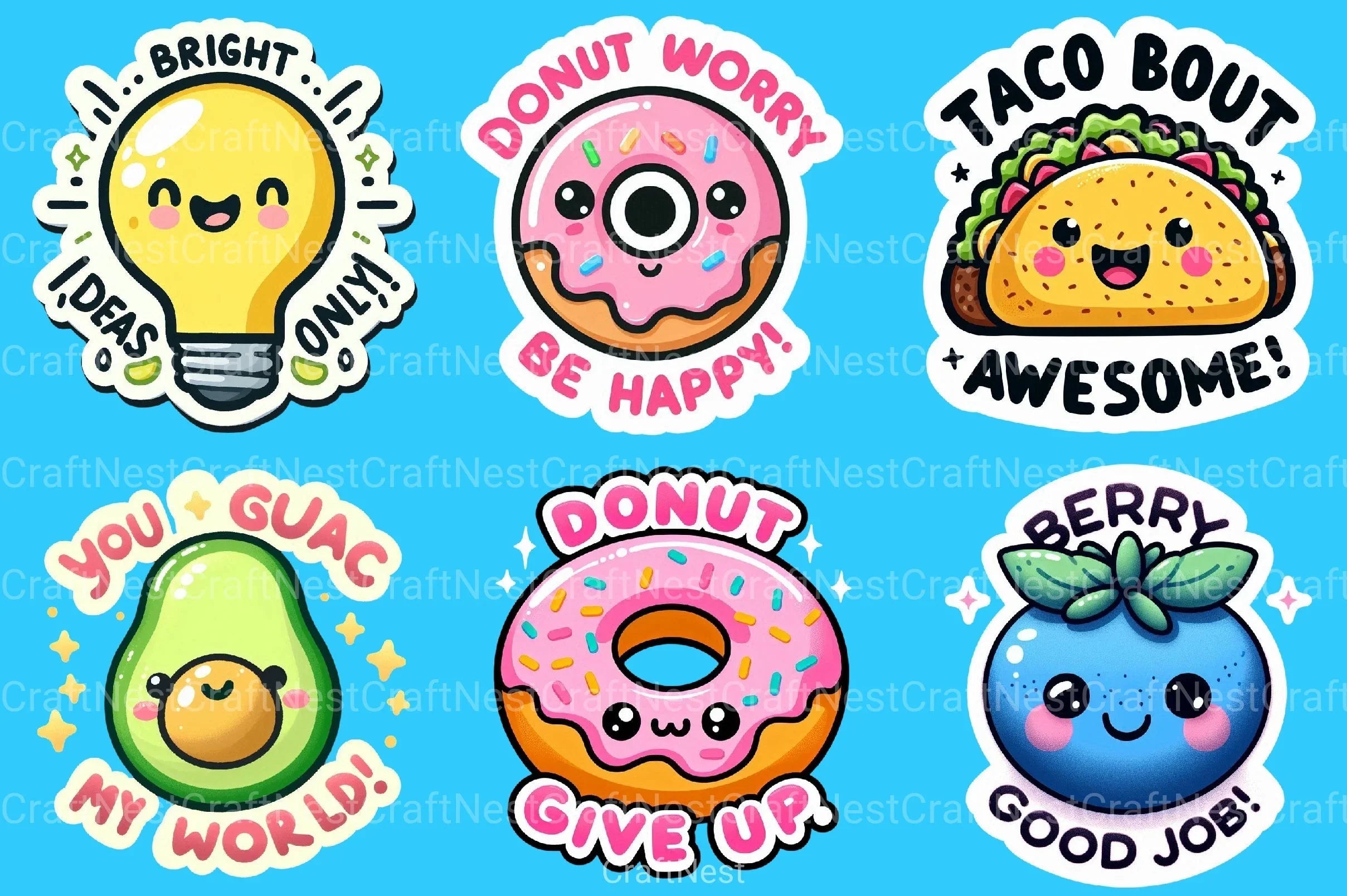 Funny Motivational Pun Sticker Clipart Bundle - CraftNest - Digital Crafting and Art